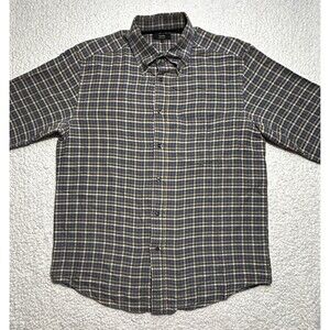 Zanella Shirt Mens L Brown Blue Plaid Button Down Cotton Made Italy